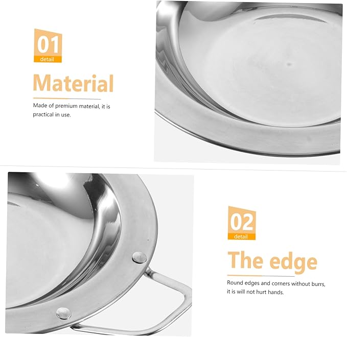 Cabilock 2Pcs Stainless Steel Round Plates with Handles Snack Serving Trays Kitchen Dish for Entertaining Easy to Clean Smooth Edges for Safety