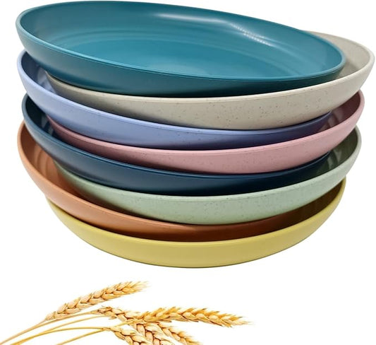 WANBY Lightweight Wheat Straw Plates Unbreakable Dinner Dishes Plates Set Non-Toxin Dishwasher & Microwave Safe BPA Free and Healthy (Extra Large 8 Pack 10')