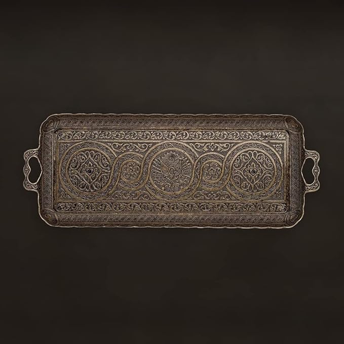 Alisveristime Turkish Ottoman Coffee Tea Beverage Serving Rectangle Tray (Small Tray) (13 INC*5.5 INC) (Autentic)