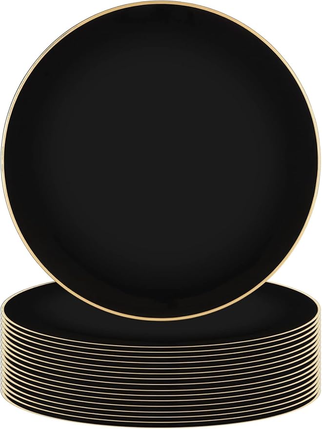 PARTY BARGAINS 13-Inch Charger Plates - 16 Pack, Organic Collection Black Gold Rim, Heavy-Duty Disposable Chargers for Elegant Dining - Ideal for Weddings and Formal Events