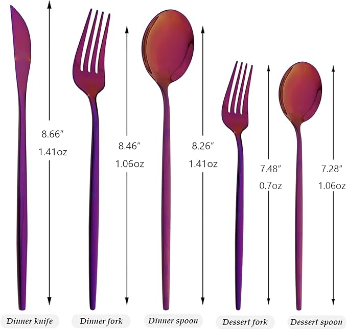 30Pcs Purple Simplicity Mirror Finished Cutlery Set, 18/0 Stainless Steel Daily Use Silverware Kitchen Home Restaurant Party Dessert Flatware Set Include Knife/Fork/Spoon, Service For 6