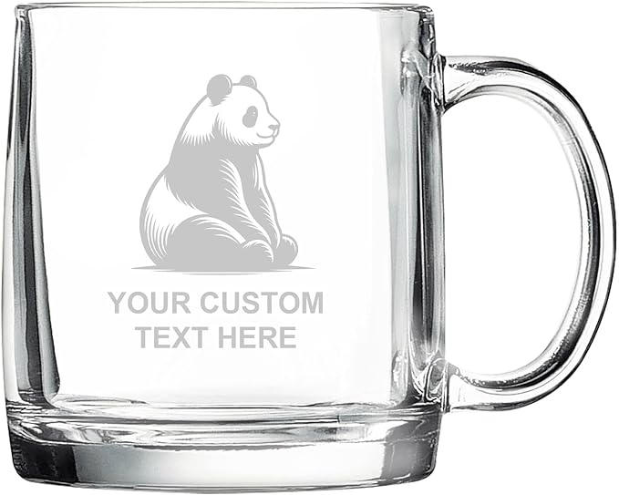 Panda, Personalized 12.5 oz Polar Camel Glass Coffee Desk Mug – Custom Laser Engraved Clear Cup for Tea, Espresso, Latte, Whiskey - Microwave Safe/Made in USA