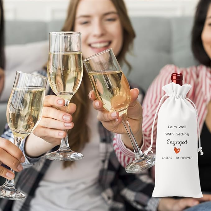 White Engaged Wine Bag Engagement Gifts for Women Men Bride Couples Future Mrs Newlywed Engaged Wedding Bridal Shower Wedding Party Decorations Wine Bottle Bags