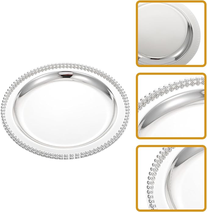 Metal Fruit Plate 25cm Silver Thickened Serving Tray for Dried Fruits Cupcakes Cookies Dessert Storage and Home Kitchen Entertaining