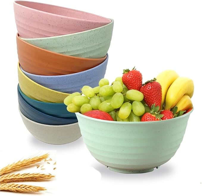 WANBY Lightweight Wheat Straw Cereal Bowls Unbreakable Dinner Bowl Set Dishwasher & Microwave Safe (8 Pack 26Oz)