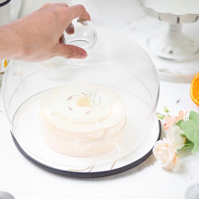 Housoutil Glass Cake Dome Cover, 10 Inch Clear Round Cake Cover, Glass Dessert Dome Lid for Kitchen, Birthday, Weddings, Party, Appetizer Dessert & Cheese Serving Platter