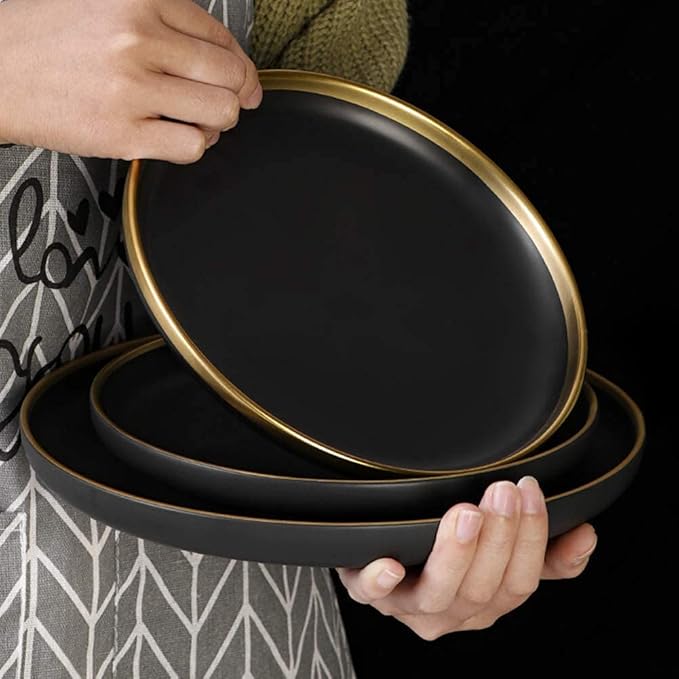 Nordic Style Tableware Set, Ceramic Plate And Bowl Set, Family Restaurant Tableware, 2/4/6 Person Tableware Set, Handmade Ceramic Utensils (Matte Black 26 pcs)