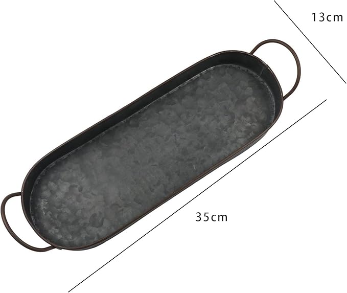 Oval Metal Iron Tray with Handle - Farmhouse Storage Serving Tray for Breakfast, Coffee Table Centerpiece