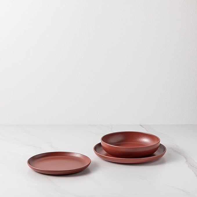 Casafina Ceramic Stoneware 18-Piece Place Setting Service for 6 with Pasta Bowls - Pacifica Collection, Cayenne | Microwave & Dishwasher Safe Dinnerware Set | Food Safe Restaurant Quality Tableware