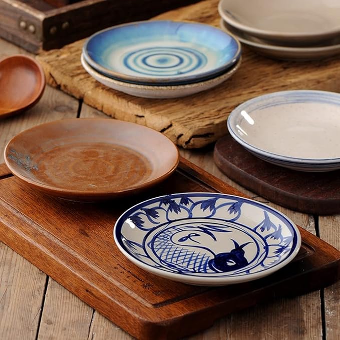 Dipping Sauce Bowls Appetizer Bowls Retro Ceramic Snack Plate Table Cake Snack Plate Household Snack Fruit Biscuit Plate Garbage Plate Spit Bone Slag Plate Ceramic Dip Bowls Dipping Sauce Bowls