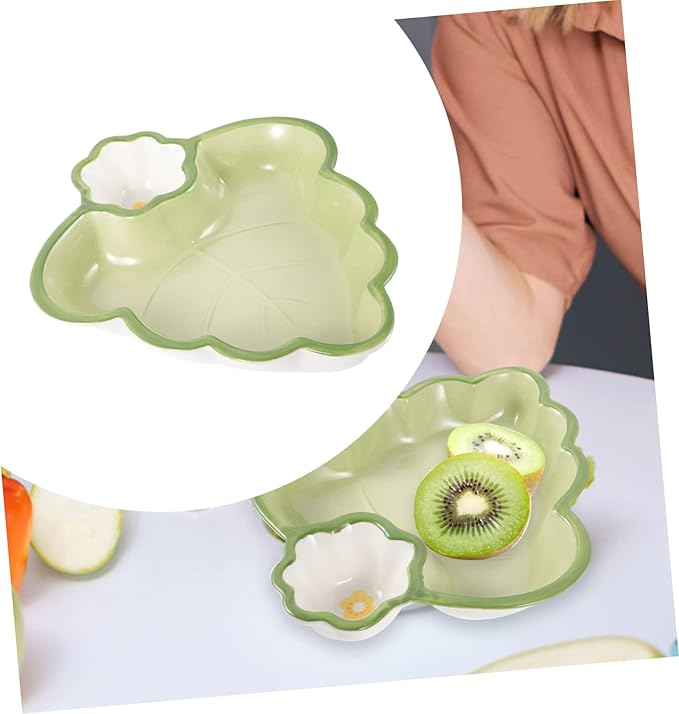 LIFKOME Stackable Ceramic Boy Girl's Plate Sections and Sauce Dishes for Snacks Fruits and Desserts Easy to Clean