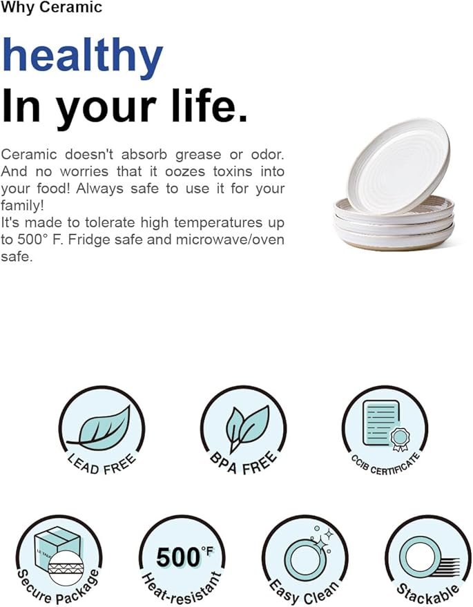 LE TAUCI Dinner Plates Set of 4, 10 Inch Ceramic Flat Dish Set for Kitchen, Serve for Pasta,Steak, Pancake, Microwave, Oven & Dishwasher Safe, Housewarming Wedding Present - Arctic White