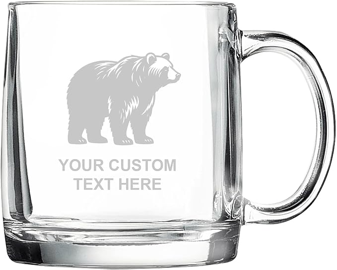 Bear, Personalized 12.5 oz Polar Camel Glass Coffee Desk Mug – Custom Laser Engraved Clear Cup for Tea, Espresso, Latte, Whiskey - Microwave Safe/Made in USA