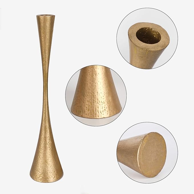Antique Brass Iron Taper Candle Holders - Set of 3 Decorative Candle Stands for Weddings, Dinners & Parties - Elegant Candlestick Holders with Vintage Finish