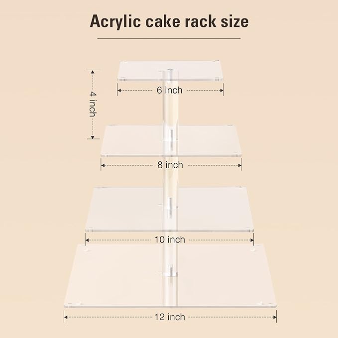 4 Tier Cupcake Stand with LED String Light, Acrylic Cupcake Display Stand, Square Cupcake Tower Holder, Cup Cake Stand for Birthday, Wedding, Baby Shower, Party