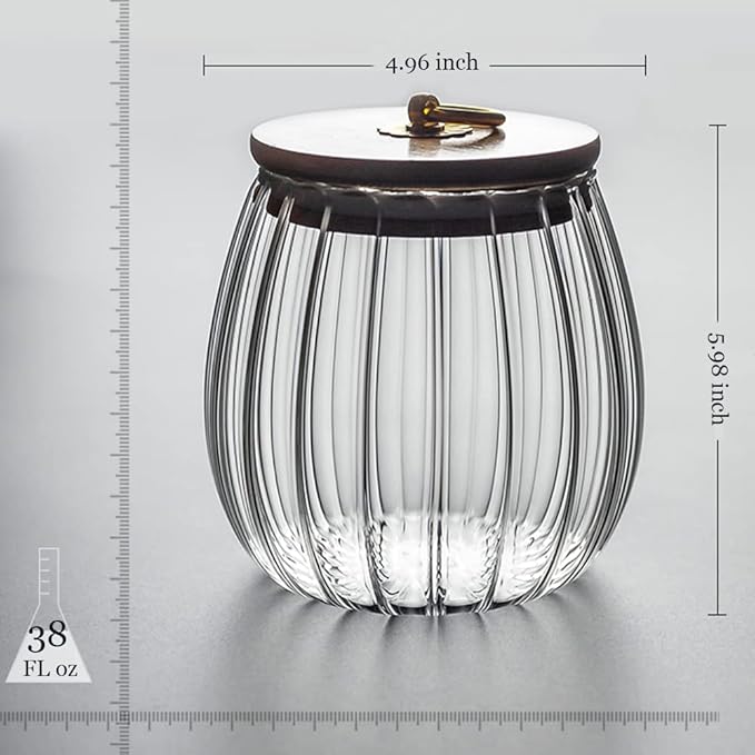 38 FL OZ Glass Jars With Bamboo Lids, Airtight Containers for Storage, Large Candy Jars for Coffee Nuts Cookie, Decorative Canister, 1130ml Oval