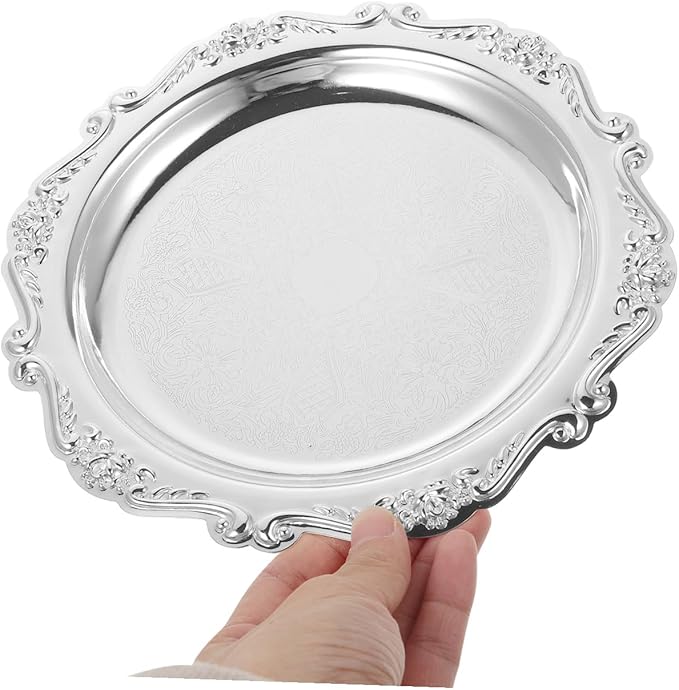 GLEAVI Decorative Iron Serving Tray Scratch Resistant Jewelry Dish Ring Holder for Wedding Dining and Home Use Versatile Silver Dessert Platter with Bright Finish for Cake Snacks and