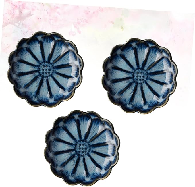 Veemoon Sunflower Shaped Seasoning Plates Dish Bowl Set of 3 Japanese Ceramic Plate for Dipping