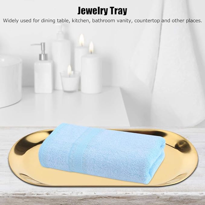 7in Stainless Steel Decorative Tray, Set of 5 Makeup Jewelry Dish Cosmetics Organizer MakeupBathroom Clutter Serving Platter Storage Tray, Oval (Golden)