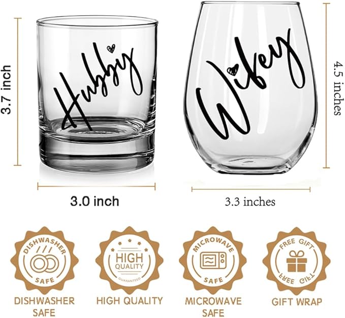Wedding Gifts for Couples - Hubby & Wifey EST 2025 Wedding Glass Set Bridal Shower Gifts for Bride Groom, Newly-Married Anniversary for Him Her, Mr and Mrs Christmas Gift for Newlywed