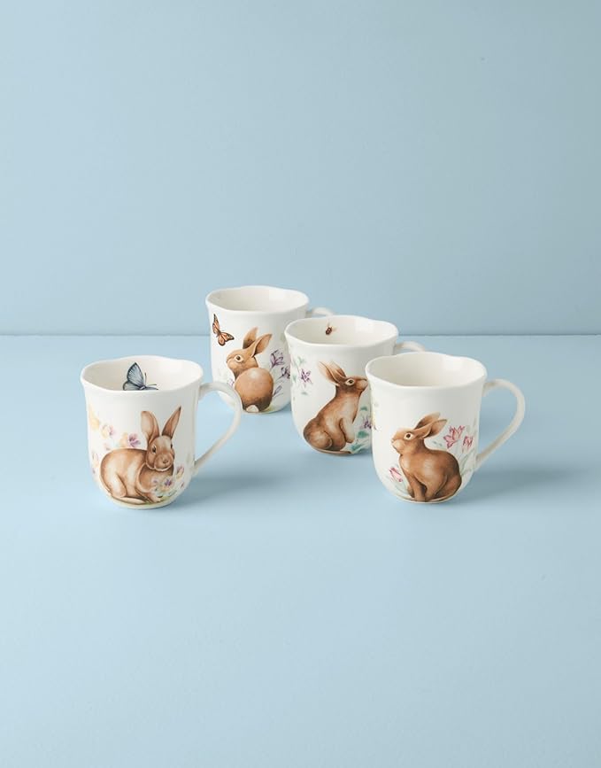 Lenox 894154 Butterfly Meadow Bunny Mugs, Set of 4, Easter Drinkware