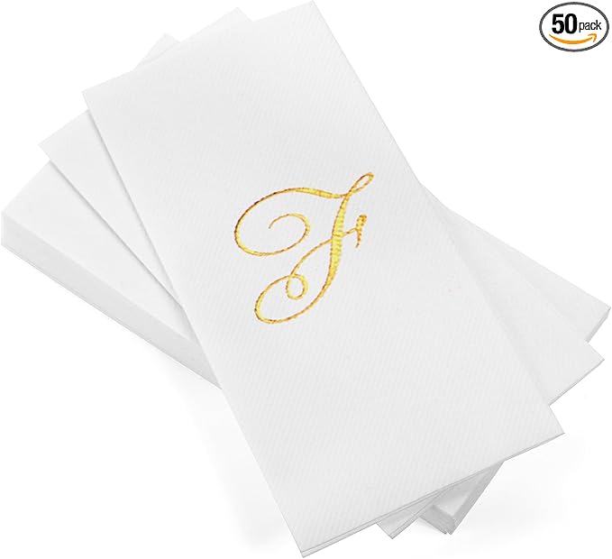 AH AMERICAN HOMESTEAD Disposable Hand Towels for Bathroom 50 Count - Guest Bathroom Essentials -Bathroom Paper Towels - Monogrammed Disposable Napkins - Wedding Napkins in Paper Towel Tray (Gold, F)