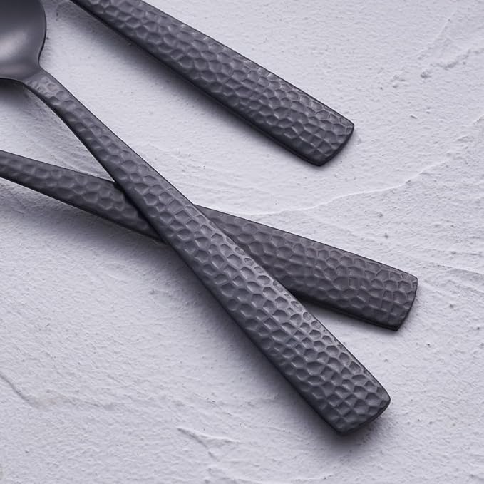 Matte Black Dessert Spoon Set of 6, FULLYWARE 7.0 inches Stainless Steel Black Metal Teaspoon, Satin Finish