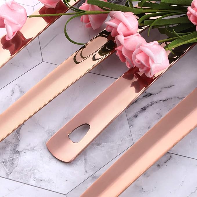 Stainless Steel Serving Spoons: Long Handle Flatware Set of 6 - Large Metal Kitchen Serving Tablespoons for Buffet Banquet 13-Inch Rose Gold