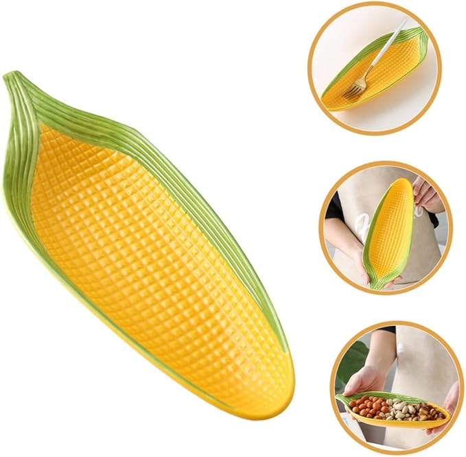 Ciieeo Ceramic Corn Cob Holders with Non Slip Bottom Handpainted Appetizer Plates for Sushi Family Meals Microwave Dishwasher Safe Corn Dishes Elegant Serving Trays for Dining