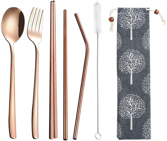 3pcs/6pcs Set Cutlery Dinnerware 304 Stainless Steel Flatware Set Tableware Dinner Spoon Fork Chopsticks Sucker Flatware Serving Sets (Champagne - 6pcs)