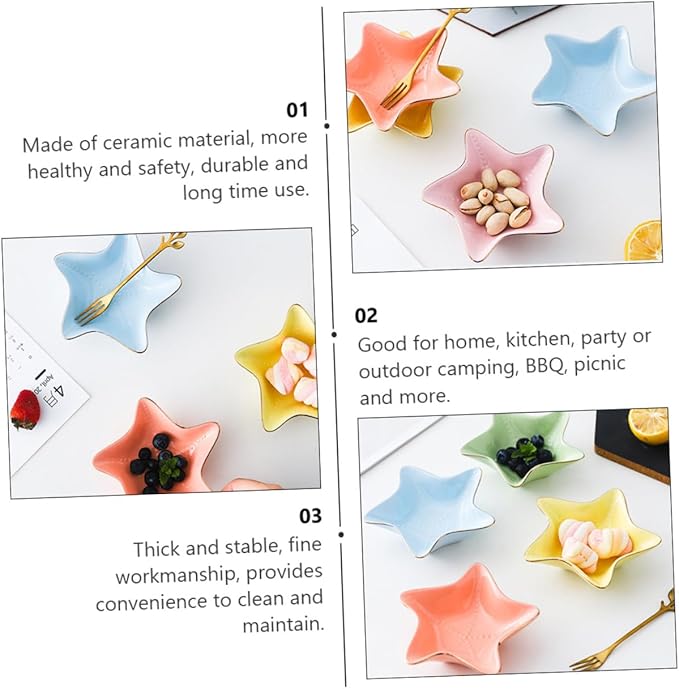 Zerodeko 3pcs Ceramic Seasoning Dishes for Appetizers Kitchen Spice Storage Non- Plates for Home Parties Bbq and Outdoor Use Color Random