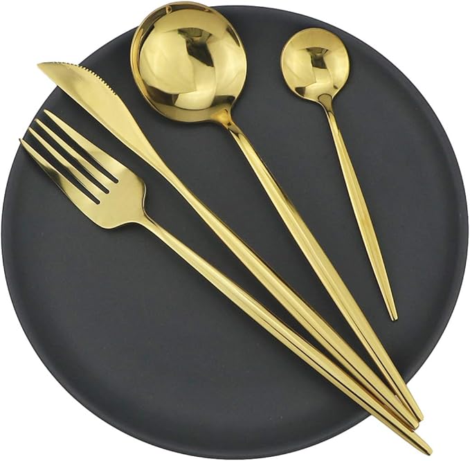 Gugrida 40-Piece Silverware Set 18/10 Stainless Steel Reusable Utensils Forks Spoons Knives Set, Mirror Polished Cutlery Flatware Set, Great for Family Gatherings & Daily Use (Service for 10, Gold)