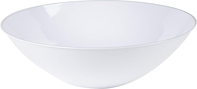 [16 OZ 40 Count] White Plastic Organic Party Soup bowls With Silver Rim Premium heavyweight Elegant Disposable Tableware Dishes