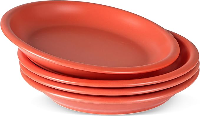 Salad & Dessert Plates, 8 Inch Small Dinner Plates Sets for 4, Dishwasher & Microwave Safe, Porcelain Dinner Dishes for Cake, Fruits, Waffle, Pasta, Salad, Terracotta Red