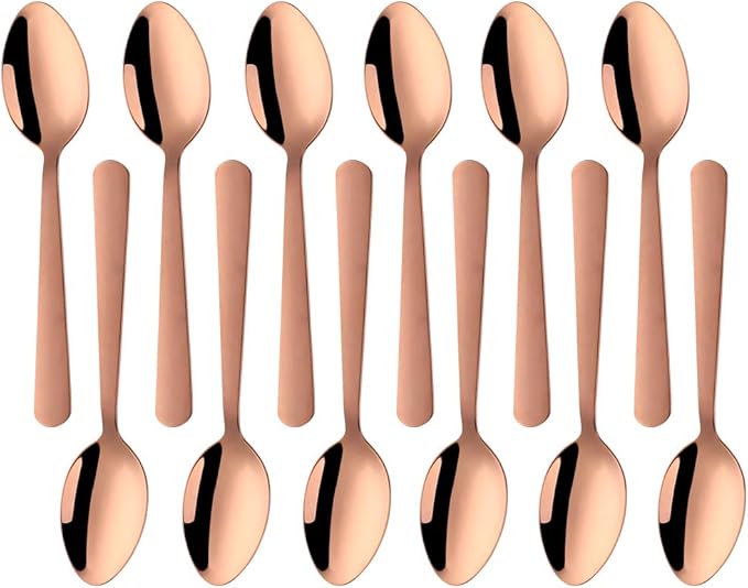 MINGYU Colorful Teaspoons Silverware Set of 12 - Rose Gold 6-in Small Spoons Set, Food Grade Stainless Steel Tea Spoons Shiny Titanium Plating Dessert Spoon Coffee Spoon Dishwasher Safe