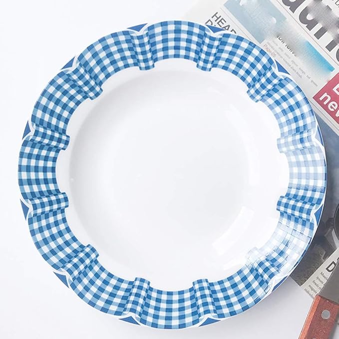 Dining Plate Retro Lace Blue Light Luxury Style Plate Simple Ceramic Breakfast Plate Dessert Plate