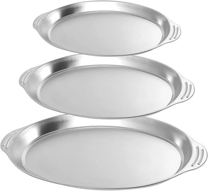 BOSREROY 3pcs Silver Platter, Oval Stainless Steel Serving Tray Silver Trays For Serving For Table Decor Food Sushi Appetizer