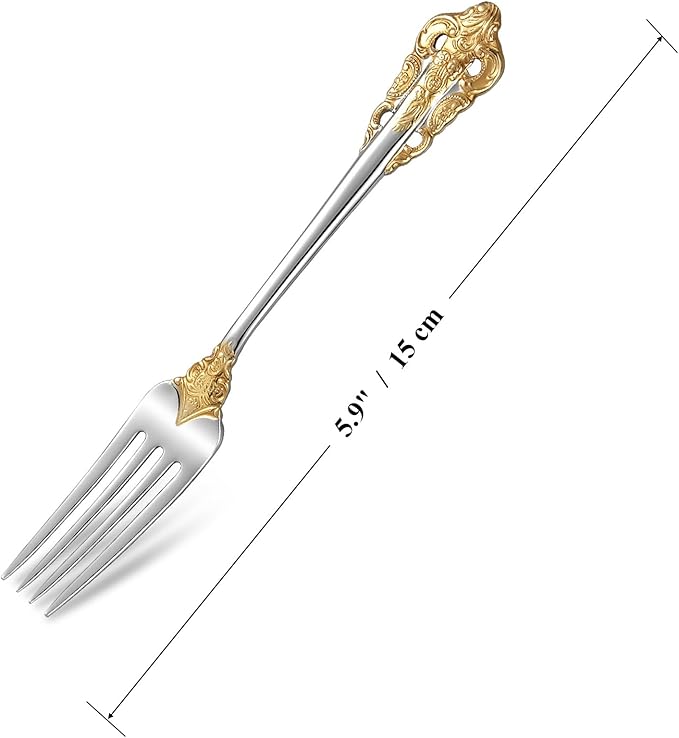 KEAWELL Luxury 5.9" Appetizer Forks, 18/10 Stainless Steel, Set of 4, Gorgeous Cocktail Forks/Dessert Forks (Gold Accent)