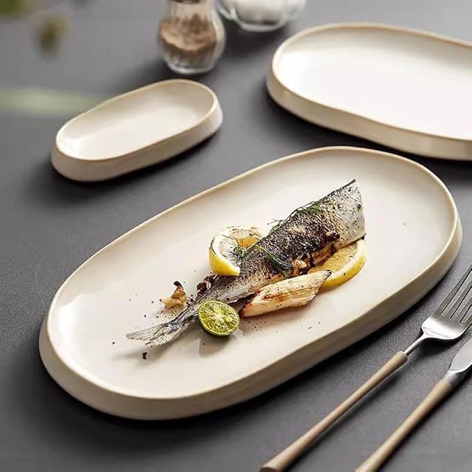 SONGCHAO Party Supplies Creative Oval Steamed Fish Plate Salad Plate Home Ceramic Tableware Restaurant Western Food Plate Appetizer Plate Party Plates (Color : 12.5cm)