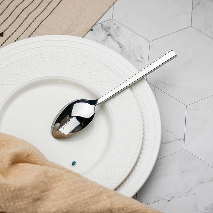 Alata Cube 12-Piece Forged Stainless Steel Teaspoons, Mirror Finish, Dishwasher Safe