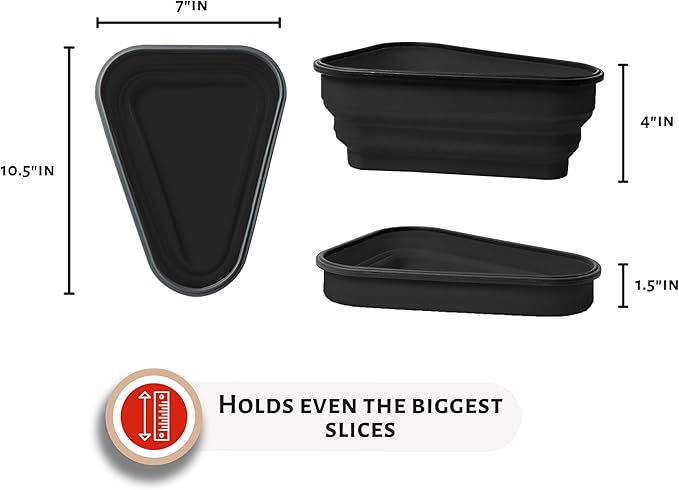PIZZA PACK The Perfect Reusable Pizza Storage Container with 5 Microwavable Serving Trays - BPA-Free Adjustable Pizza Slice Container to Organize & Save Space, 4 Pack, Black