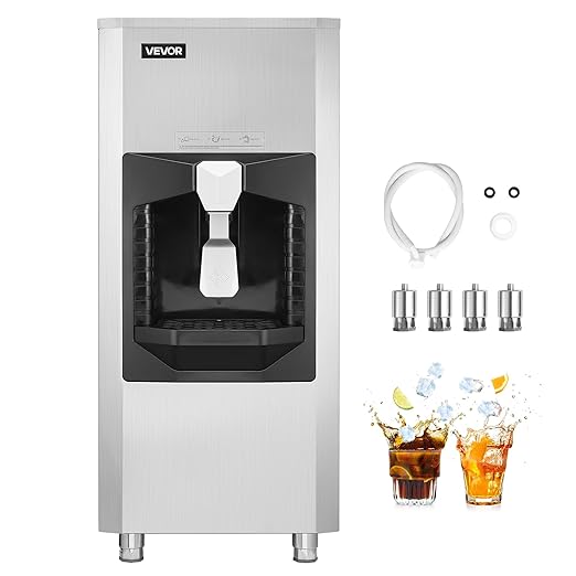 VEVOR Ice Dispenser, Ice Storage Bin with 180 Lbs Storage Capacity, 20 Lbs/Min Automatic Ice Dispensing with Crusher, Height Adjustable Feet, for Commercial Ice Maker Machine, Restaurant and Hotel