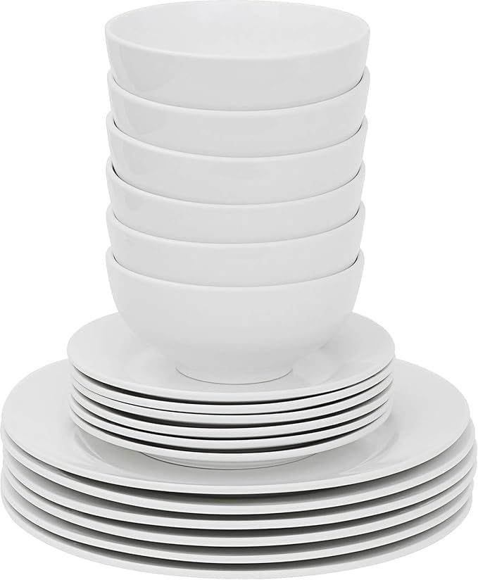 Smartxchoices 18-Piece White Dinnerware Set, Service for 6, Plates, Dishes, Bowls Sets, Dishwasher and Microwave Safe