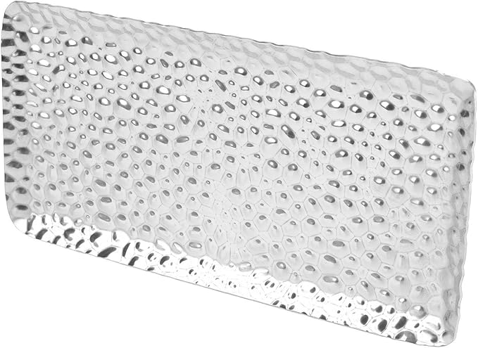 Hammered Stainless Steel Serving Tray, 19.5x9.5cm Rectangular Decorative Tray for Living Room Bedroom Kitchen Bathroom (Silver)