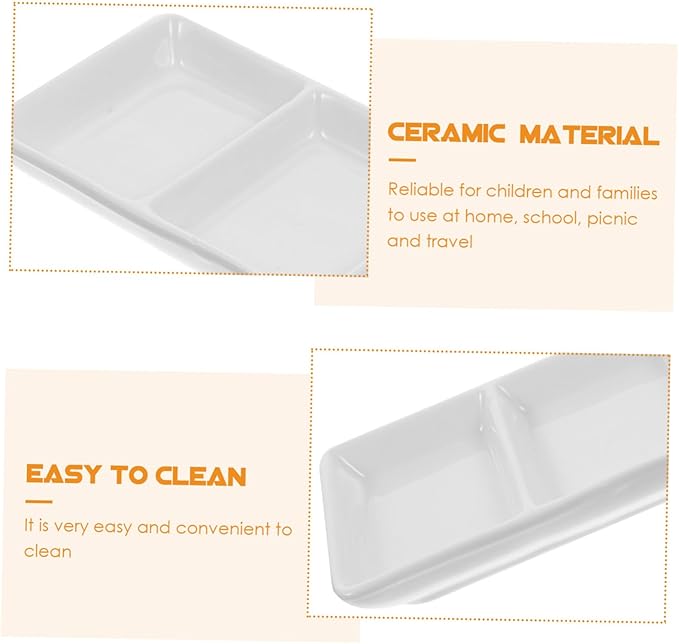 KICHOUSE 2Pcs Rectangular Ceramic Snack Plates with Versatile Appetizer Dipping Bowls for Condiments Fruits Nuts Easy to Clean Food Serving Trays