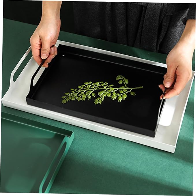 Healifty Metal Rectangular Serving Tray with Handles Versatile Iron Food Plate for Parties Buffets and Home Decor Snacks Appetizers and Desserts