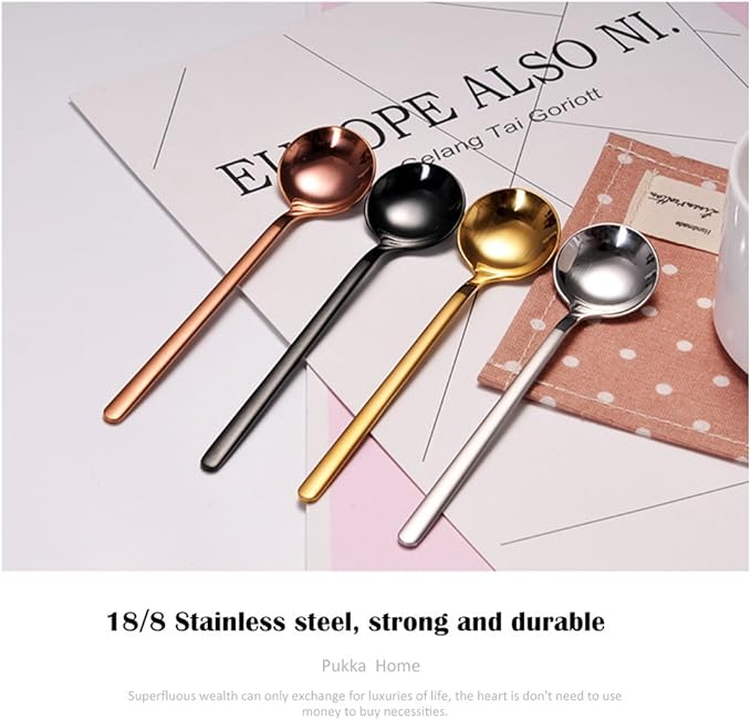 6 PCS Black Coffee Spoons, 18/8 Stainless Steel Espresso Spoons, 5.2 Inches Vogue Mini Tea Spoon, Cappuccino Stirring Small Spoon for Dessert, Ice Cream, Frosted Handle, Sweejar(Black)