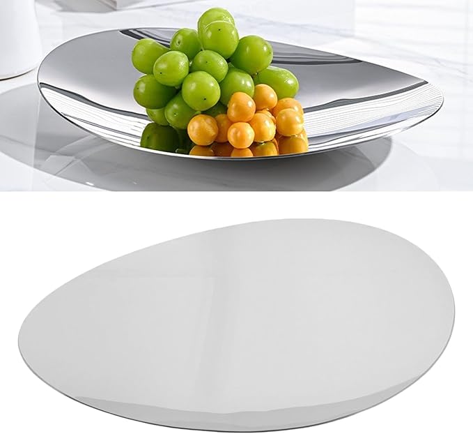 Metal Serving Tray, 304 Stainless Steel Luxury Dessert Platter with Silver Finish, for Coffee Table Home Decor Weddings Festivals (S)