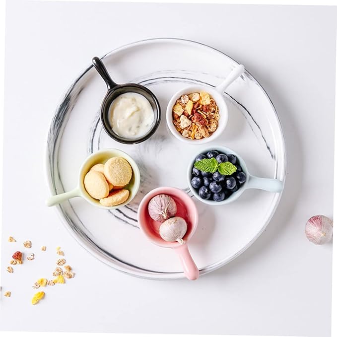 Ciieeo 4pcs Dessert Tray Ceramic Seasoning Sauce Plates Ergonomic Handle for Dipping Appetizers and Snacks Japanese Style Kitchenware Black White