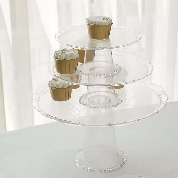 Efavormart Set of 3 | Clear Plastic Stackable Cupcake Pedestal Display Stands, Dessert Cake Display Holders - 9", 11", 15"